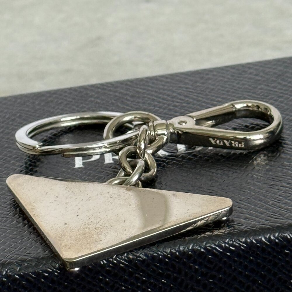 PRADA Key Ring Charm PRADA Metal Triangle Triangle Logo Plate, Yellow, IPS057 - Picture 8 of 10